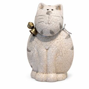 Cracked Finish Cat Figurine - Cream and Gray